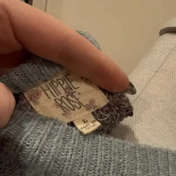 Hippie Rose Floral Sleeveless Sweater Vest Grey with Blue and Purple Flowers - Picture 3 of 4